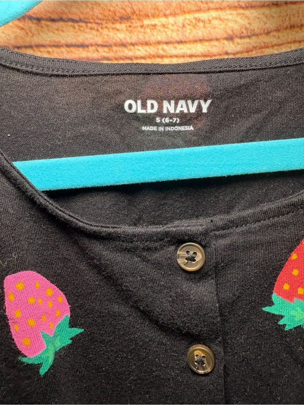 Old Navy Black Romper with Pink & Red Strawberry Print